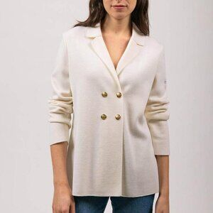 EUC Saint James Charente Cream Double Breasted Knitted Blazer Wool Jacket L M 10